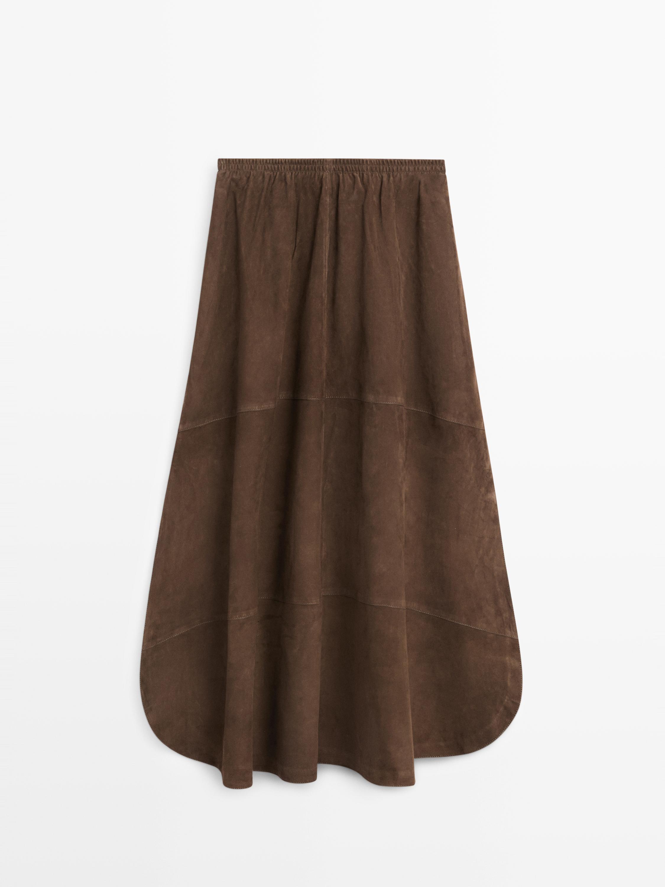 Jupe midi en cuir effet daim